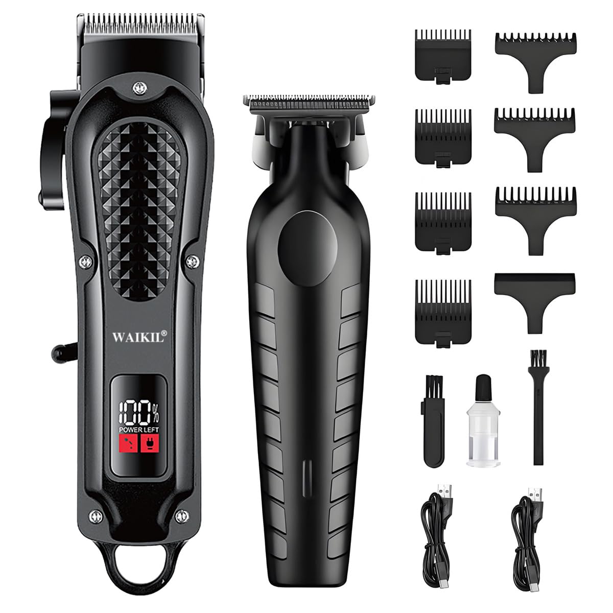 WAIKIL Professional Hair Clippers for Men with T-Blade Trimmer, Cordless Barber Clippers Set, Rechargeable Grooming Kit with Guards, Beard Trimmer, Line Up & Fading Tools