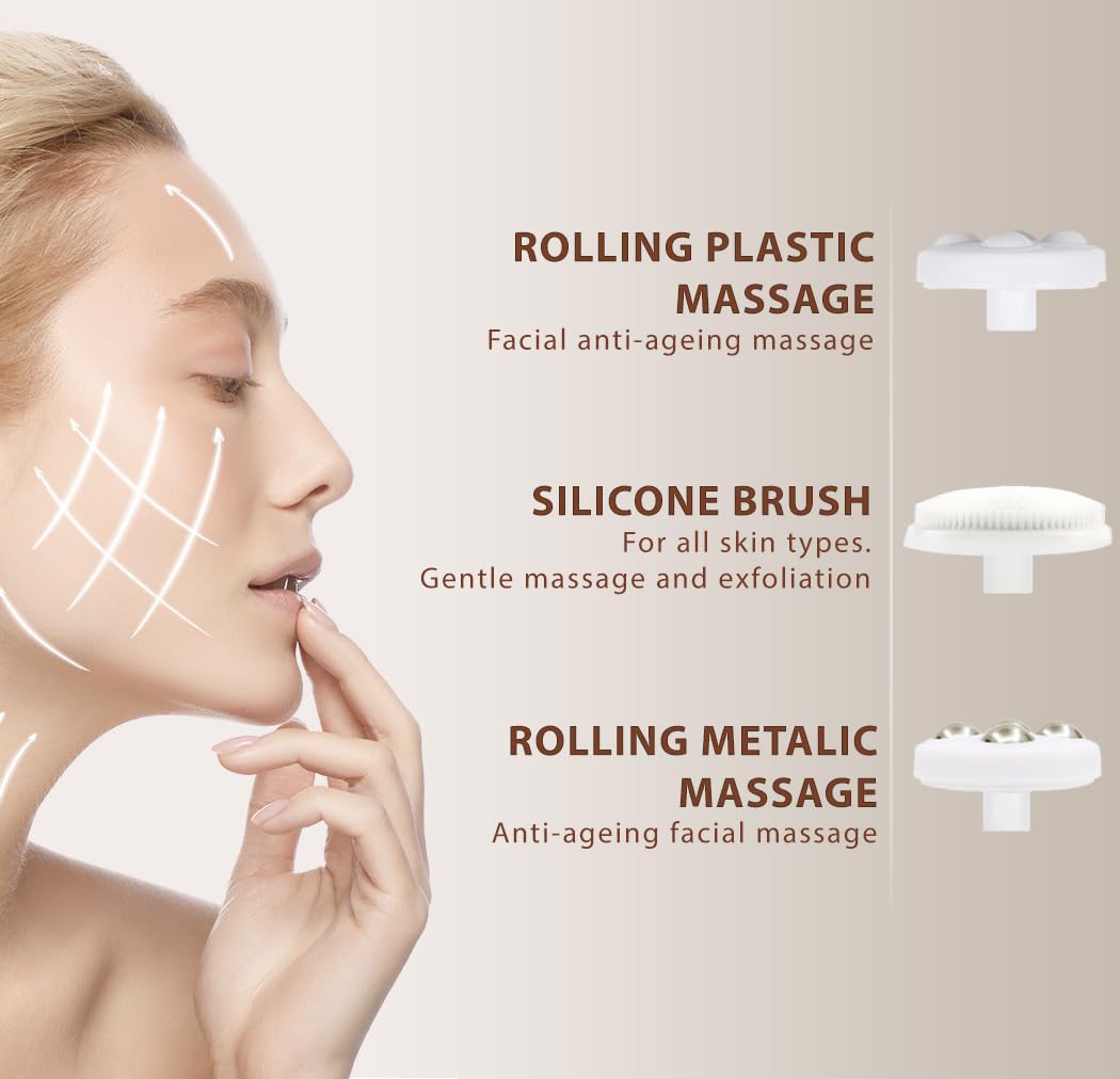 Face Scrubber | Facial Cleansing Brush Exfoliator Skin Care Beauty Products Powered Electric Wash Exfoliating Skincare Women Spin Cleanser Tools Cleaning Scrub Washer Self Care (Extra Heads 3.1)