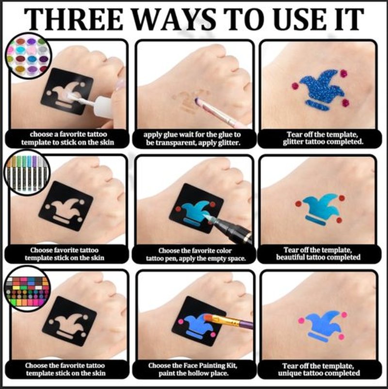 378 Pcs Temporary Tattoos Stencils for Kids, Face and Body Paint Stencils Kit.