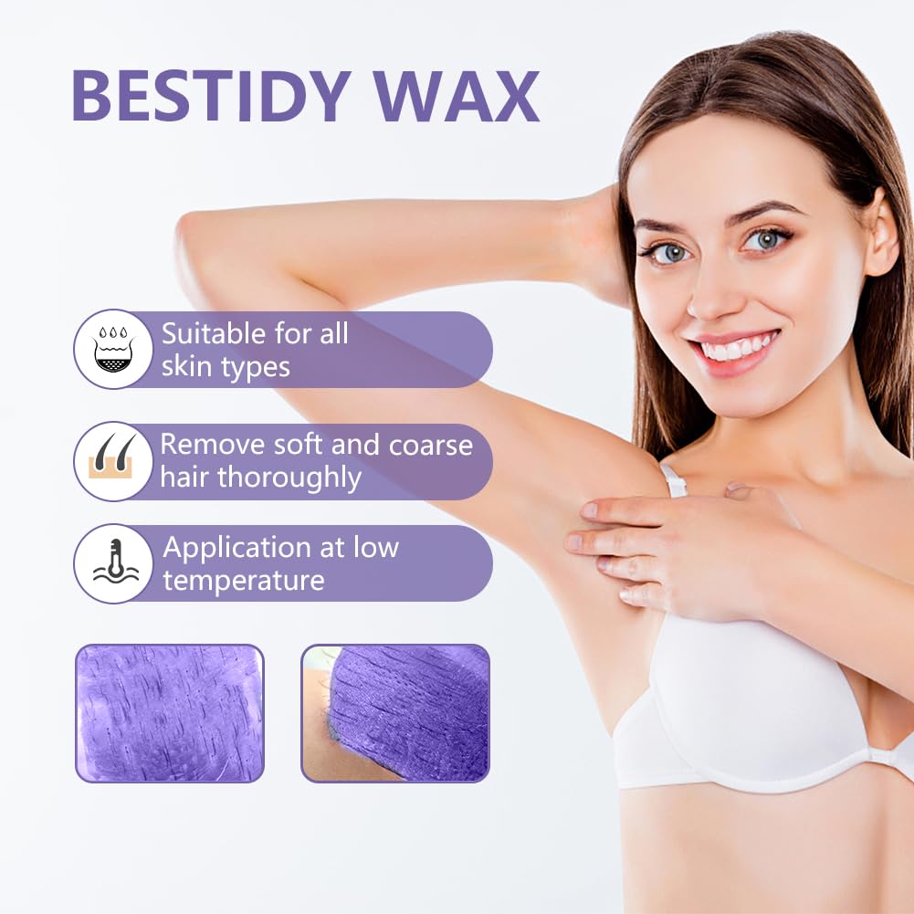 Bestidy Hard Wax Beads for Hair Removal, Waxing Beads for Coarse Hair, 1000g Refill Wax Beads for Wax Warmer, Home Waxing for All Body and Brazilian Bikini Areas, Women Men (35.27 Ounce, Purple)