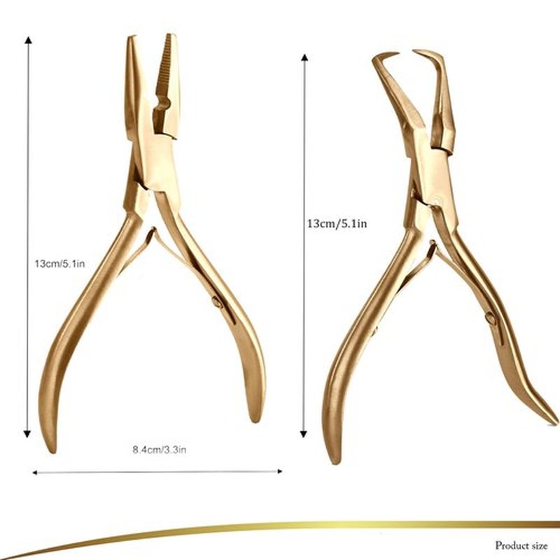 EHDIS Hair Extension Beading Tool Kit Stainless Steel Hair Extensions Micro link Bead Closer and Remover Pliers set, Beads Hair Pulling Hook & Micro Ring Loop Tool Set (Gold)