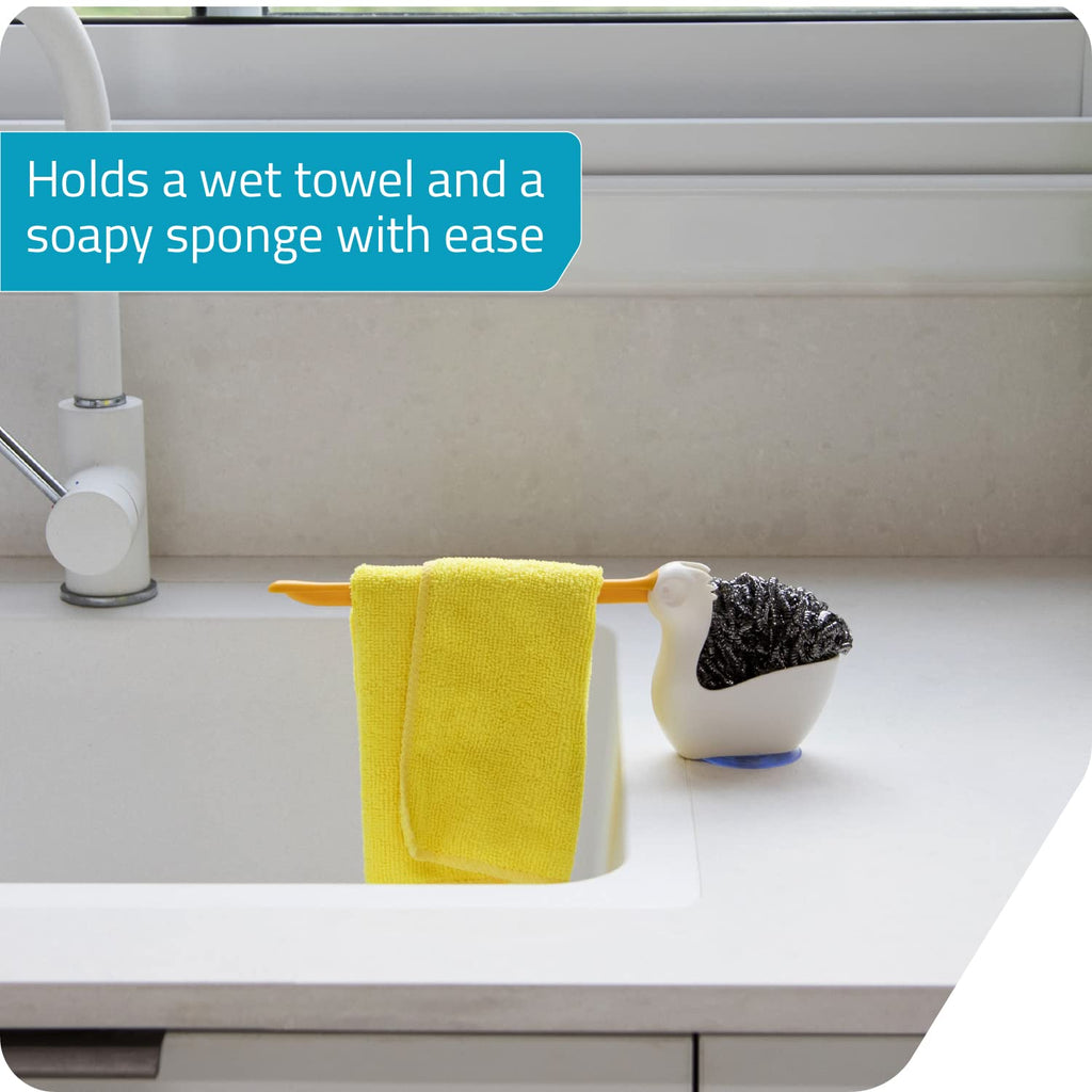 PELEG DESIGN Pelix Plastic Sponge and Cloth Holder for Kitchen Sink Caddy with Suction Cup, 2 in 1 Dish Kitchen Organizer and Decor, Fits All Dish Scrubber, Sponge and Cloth Standard Size