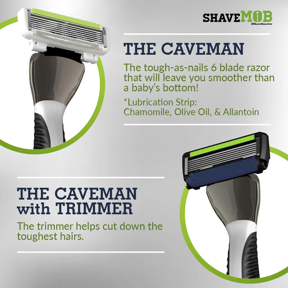 ShaveMOB 6-Blade Men's Razor Kit (Flex Head Handle 12 Refills) (No Trimmer) - The Caveman Shaving Kit