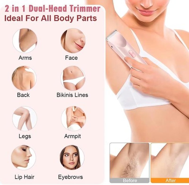 Skiennix Bikini Trimmer - 2-in-1 Dual Head Shaver for Women | Cordless, Waterproof, Painless Hair Removal - Purple