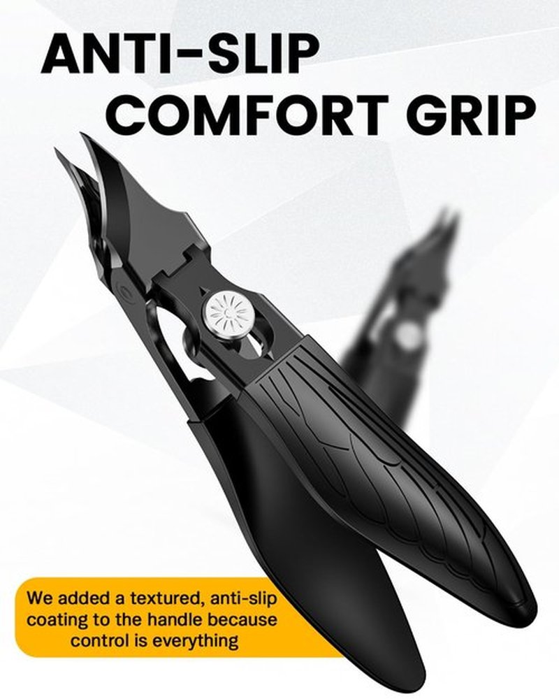 BEZOX Curved Toe Nail Clippers for Ingrown & Thick Nails - Stylish Heavy Duty Toenails Clipper for Seniors, Angled Precision Blade Fingernails Clipper - Black