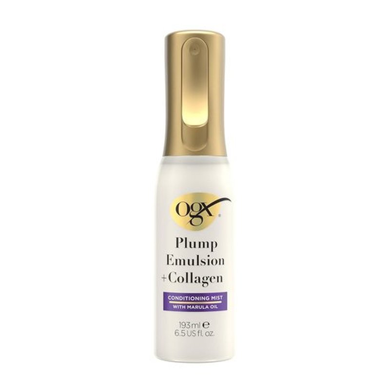 OGX Plump Emulsion Hair Mist - Volumizing Conditioning Spray with Marula Oil | 6.5 fl. oz, 450°F Heat Protection