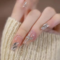 YoYoee Long Coffin Press on Nails Gradient False Nails Galaxy Butterfly Fake Nails Acrylic Bling Nails Tips for Women and Girls 24PCS