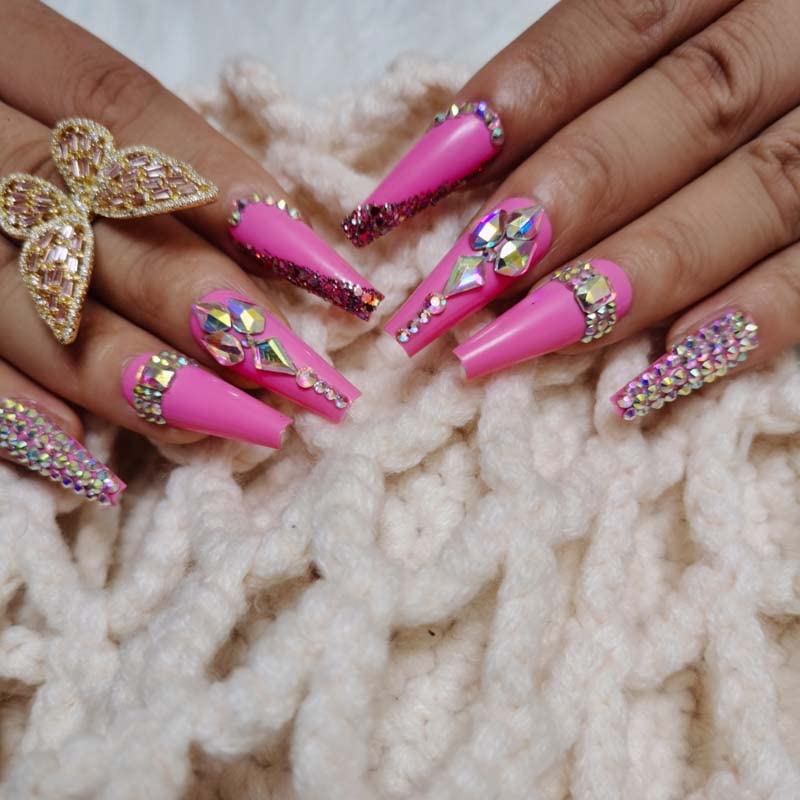 ZYBUXY 24pcs rose press on nails long coffin Fake nails Acrylic Can Be Reused False Nails for Women and Girls
