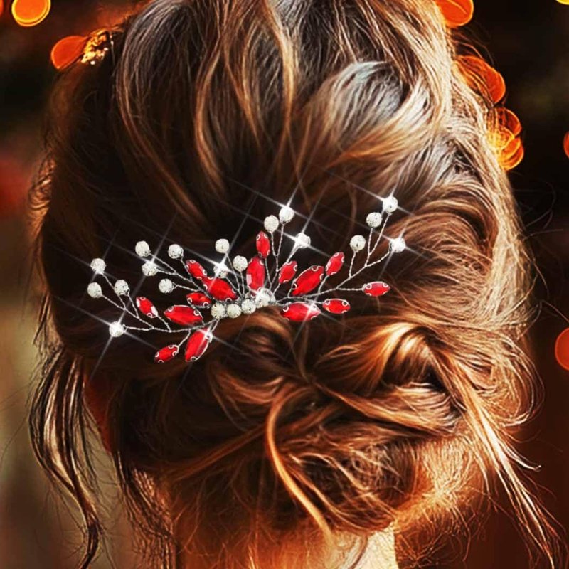 Unicra Bride Silver Wedding Hair Comb Sparkly Crystal Bridal Hair Piece Rhinestone Hair Accessorie for Women and Girls (Red-red)