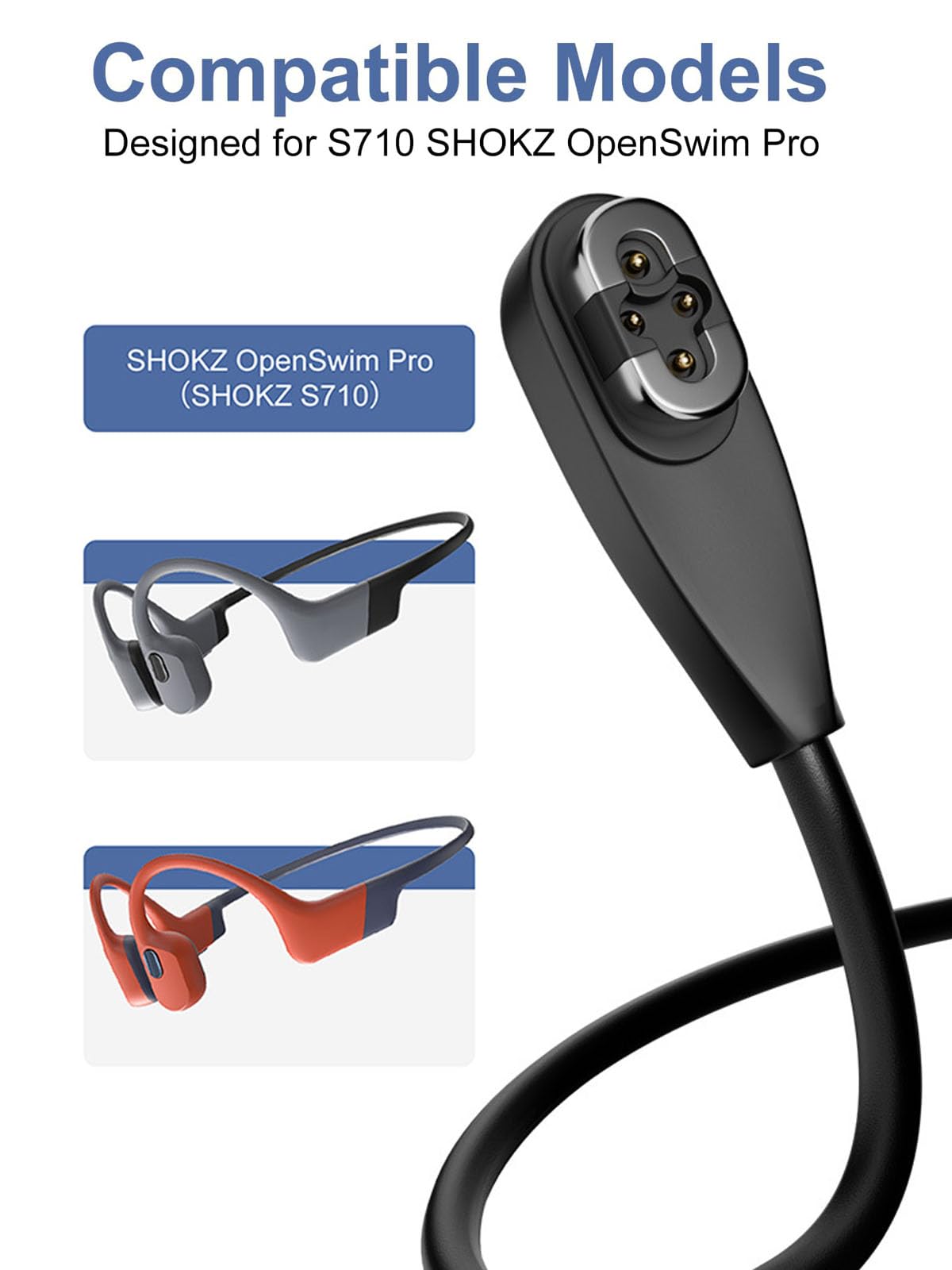 gudxfj USB C to Shokz S710 Cable Compatible with Shokz OpenSwim Pro S710 Bone Sound Conduction Headphones Charging Cable Type-c to 4Pin Magnetic Charger Cord Black 1 Pack 3.3ft