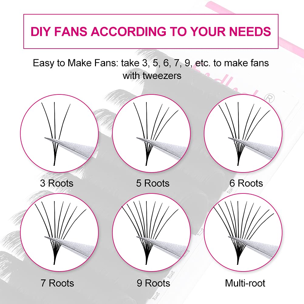 Eyelash Extension D Curl Easy Fan Volume Lashes 0.07 25-30mm Mixed Tray Faux Mink Lash Extension Self Fanning Blooming Lashes (0.07-D, 25-30 Mix)