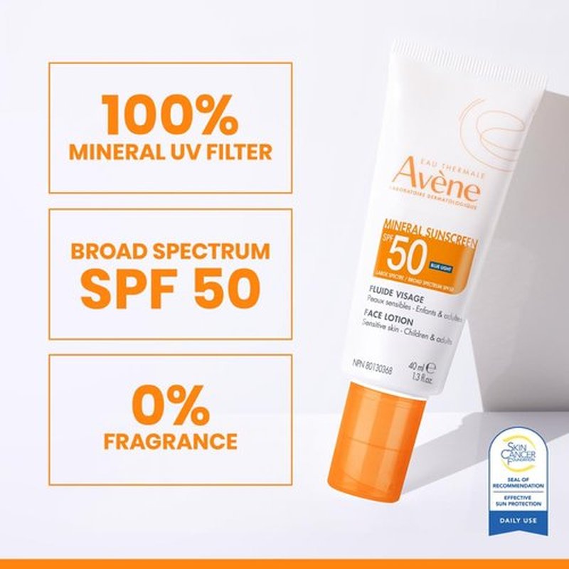 Avène Mineral Sunscreen SPF 50 - Fast Absorbing Face Lotion with Zinc Oxide & Bisabolol | 1.3 oz, 80-Minute Water Resistance