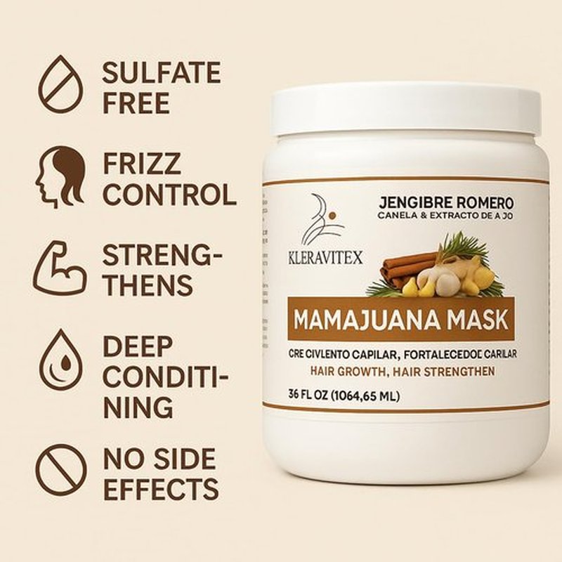 Kleravitex Mamajuana Hair Mask - Deep Nourishing Treatment with Ginger & Rosemary - 60 OZ Paraben & Sulfate Free