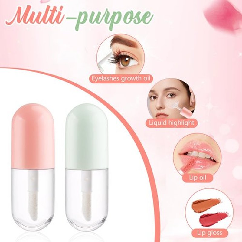 BOSMIOW 20pcs 5ml Mini Clear Plastic Lip Gloss Tubes Empty Capsule Shaped Lipbalm Bottle Travel Size Lipstick Tubes,DIY Lip Gloss Container Vials with Wand Brush,2Colors