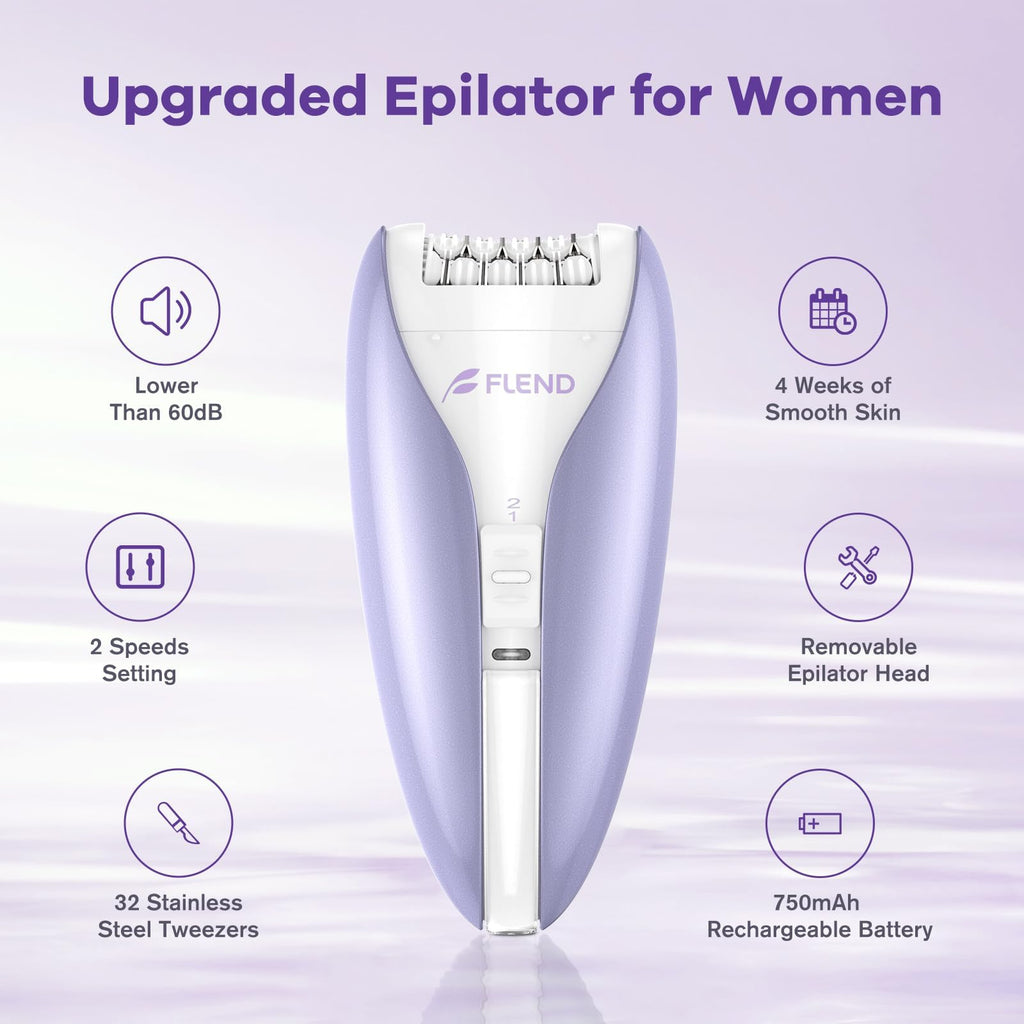 Cordless Epilators,Silent Facial Hair Removal Device, Smooth Glide Tech 2 Speeds & 36 Tweezers Gentle Efficient Hair Removal for Face Legs Arms Armpit Bikini