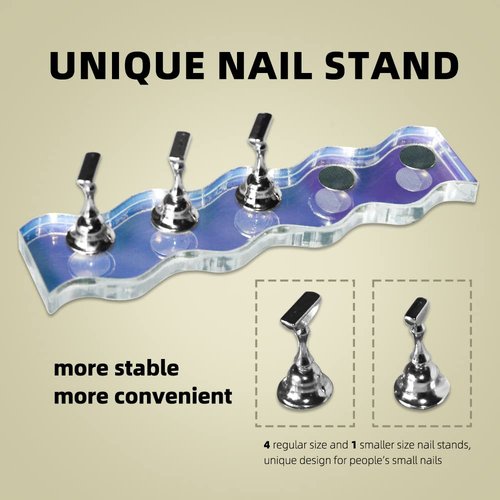 BPrettier Nail Holder for Painting Nails 2 Set Super Magnetic Nail Stand for Press on, Press on Nail Stand with 96 Pcs Reusable Sticky Putty for Nail Art Display Home & Salon Use.(Aurora & Silver)