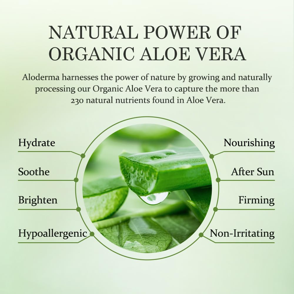 Aloderma Aloe Vera Gel - Large 17.6oz Value Pump - Made within 12 Hours of Harvest with 99% Organic Aloe Vera, Lightweight, Non-Sticky for Sunburns, Natural, Soothing Aloe Vera for Face & Hair