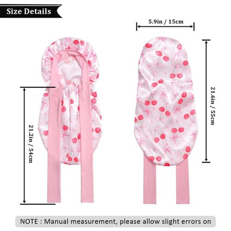 AWAYTR Long Toddler Silk Bonnet for Sleeping Elastic Satin Bonnets for Curly Hair Braid Bonnet Night Cap for Aged 3-12 Kids (Cherry Pink)