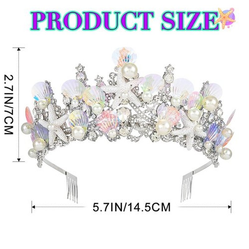 JEAIRTS Mermaid Crown Silver Shell Tiara Sparkly Ocean Princess Hair Accessories for Women