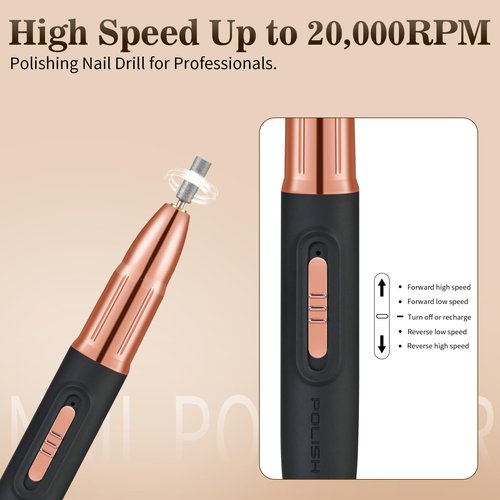 ELEHOMYOU Electric Nail Drill - Cordless Nail Drill with 11 Drill Bits - Electric Nail File for Acrylic Gel Dip Powder Nails, Nail Filer Electric for Manicure Pedicure Polishing Shape (Black)