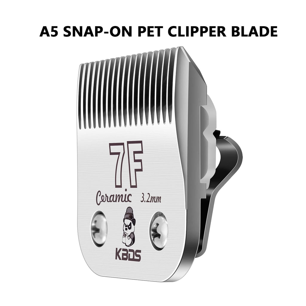 KBDS Detachable Ceramic Pet Clipper Blades,Size-7F,Compatible with Most Andis,Oster,Wahl A5 Clippers,Made of Ceramic Blade Cutter and Carbon Steel Blade,1/8'' Inch 3.2mm Cut Length, 7F Blade