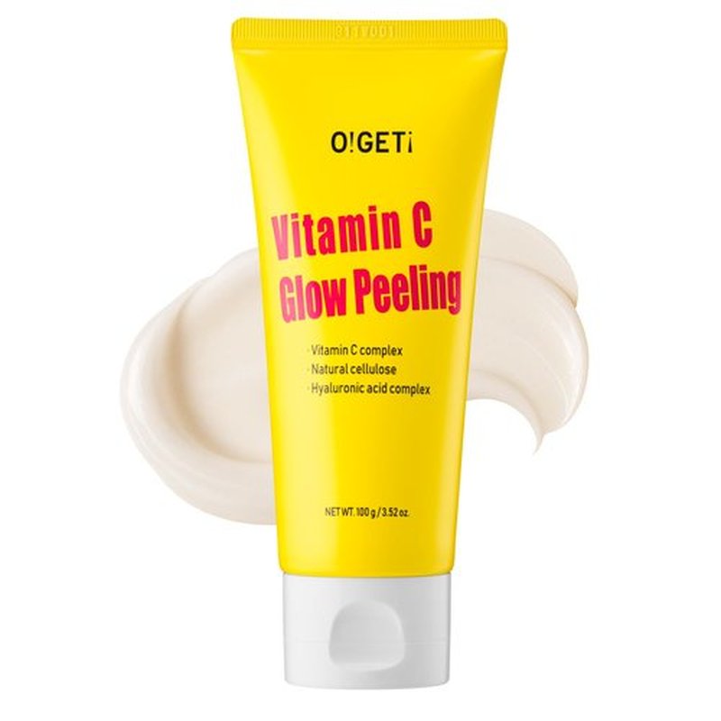 O!GETi Vitamin C Glow Peeling Gel, Natural Cellulose & AHA Exfoliator, Vitamin C Complex, Upcycled Green Tangerine, Sensitive Skin Safe, 3.6oz