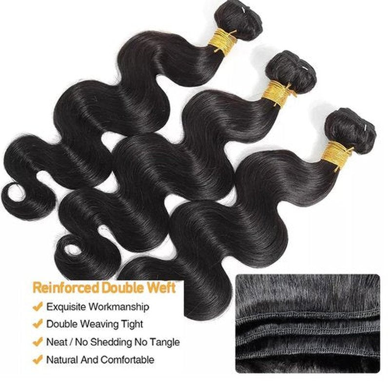 Bundles with Closure Human Hair 3 Bundles with Closure（16 18 20+14） Body Wave Bundles with 5x5 Lace Closure Free Part Natural Black Color