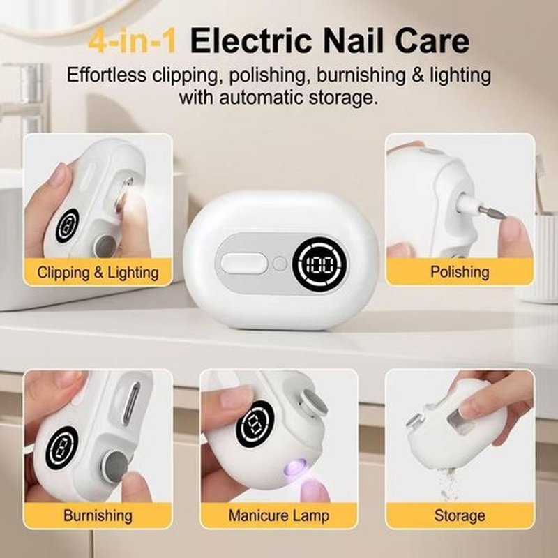 2025 Upgraded Electric Nail Clipper, Automatic 4 in 1 Baby Nail Trimmer and Polisher with LED Light & Nail Storage Box, Electric Nail File with Multiple Speed Gears for Baby, Adults, Senior