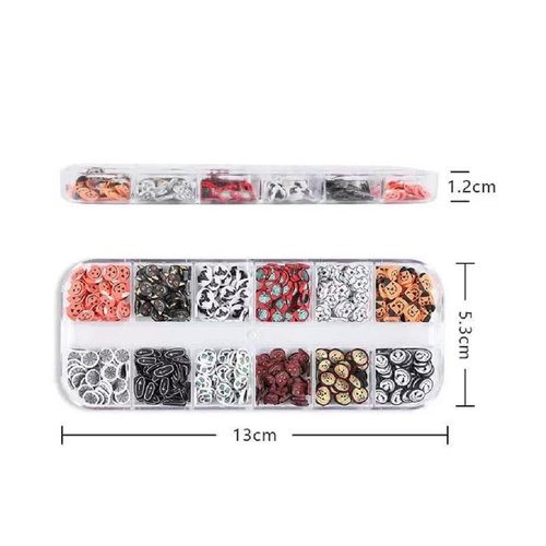 2 Boxes Halloween Nail Charms 3D Ghost Pumpkin Face Spider Web Bat Skull Spider Nail Art Supplies Decorations Halloween Nail Art Charms for Women (24 Grids)