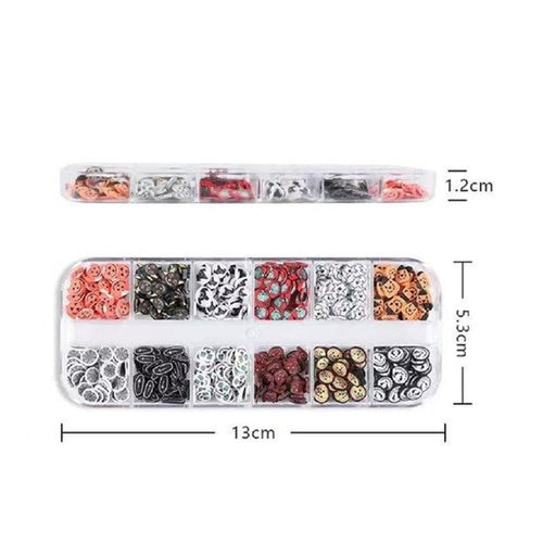 2 Boxes Halloween Nail Charms 3D Ghost Pumpkin Face Spider Web Bat Skull Spider Nail Art Supplies Decorations Halloween Nail Art Charms for Women (24 Grids)