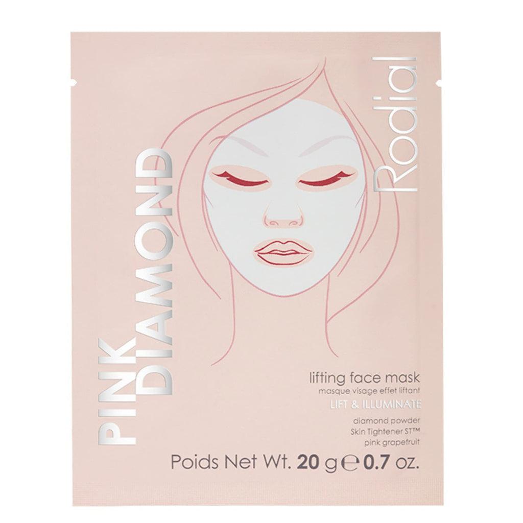 Rodial Pink Diamond Lifting Face Sheet Mask (4 Pack) - Hydrating Bio-Cellulose Sheet Mask with Vitamin C, Diamond Powder & Peptides for Firming, Brightening & Smooth Skin