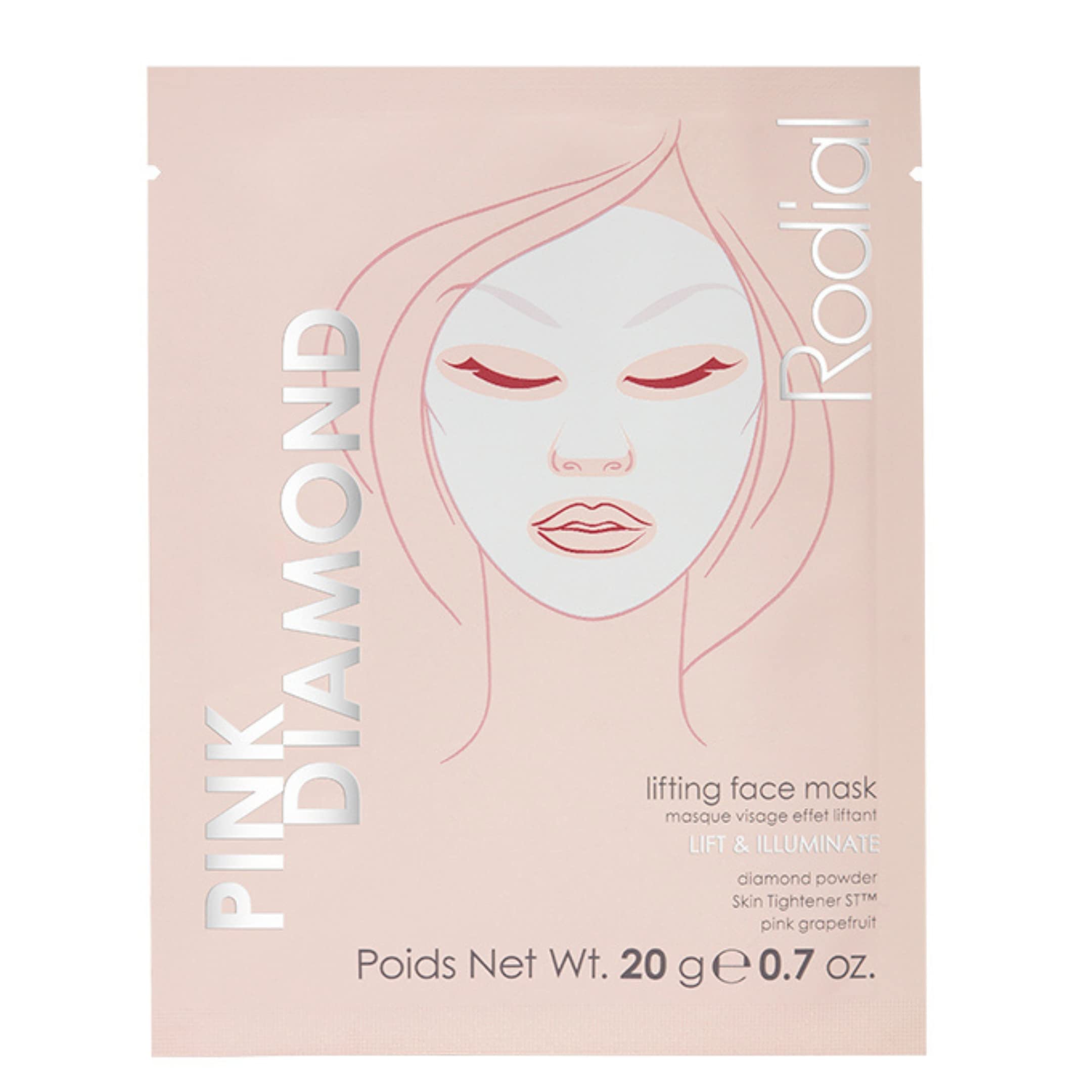 Rodial Pink Diamond Lifting Face Sheet Mask (4 Pack) - Hydrating Bio-Cellulose Sheet Mask with Vitamin C, Diamond Powder & Peptides for Firming, Brightening & Smooth Skin