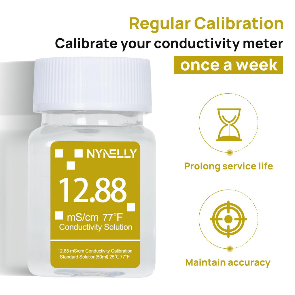 Nynelly 12.88 mS/cm Calibration Solution, Conductivity Salt Standard Buffer Solution for Salinity Tester, EC Meter, TDS Meter, Pool Salt Tester, Precise and Easy Calibration,3 Bottles of 50 ml