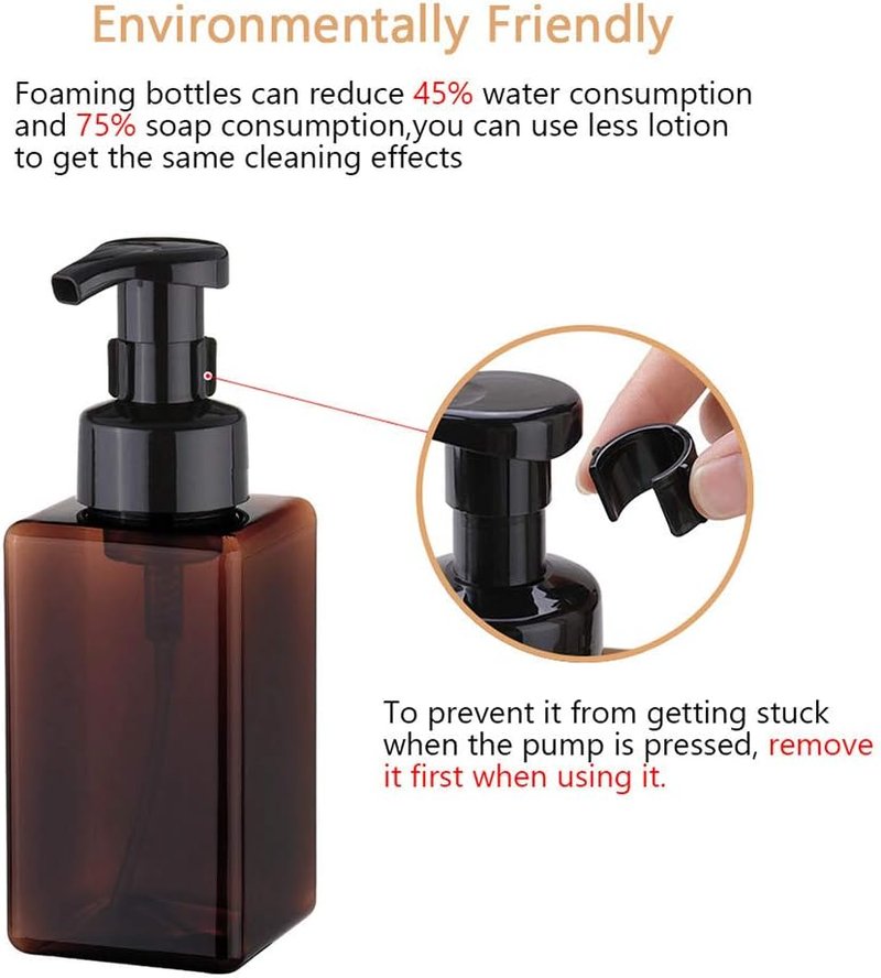 UUJOLY Foaming Soap Dispenser - 450ml Refillable Pump Bottle for Liquid Soap & Shampoo | Amber (2 Pcs)