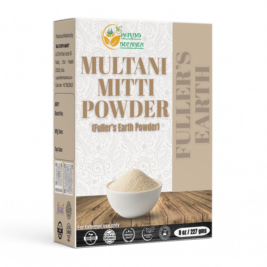 Herbs Botanica Multani Mitti Powder/Fuller's Earth Clay Powder Fine Face & Body Pack Powder for DIY Skincare, Masks, and Natural Cleansing 8 oz Resealable Pack