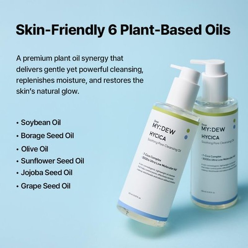 DearMYDEW HYCICA Soothing Pore Cleansing Oil | Non-Comedogenic Makeup Blackhead Remover for Sensitive Skin with 7 CICA & 10 HA, Deep Pore Cleanser, Double Cleansing, Korean Skincare, 6.76 fl oz