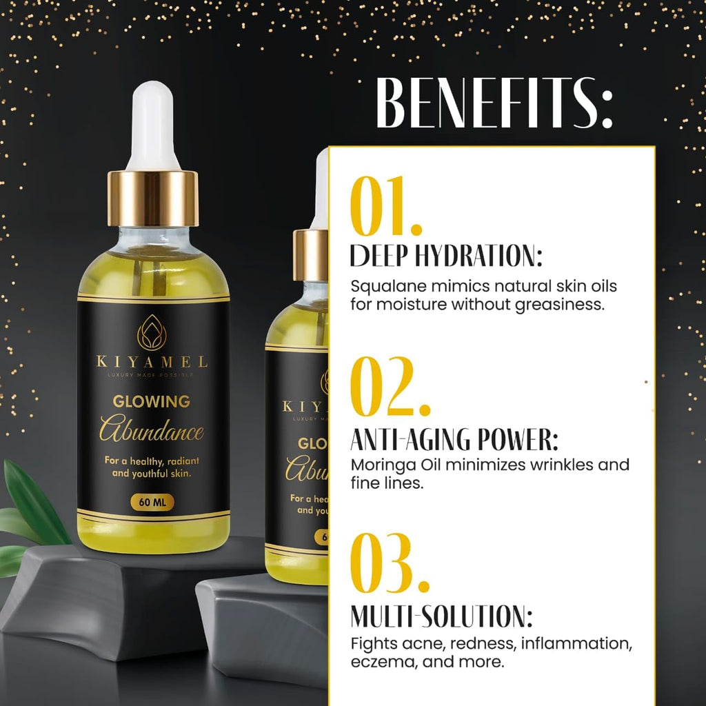 KIYAMEL Glowing Abundance Oil for Eczema Relief Face and Skin Moisturizer for Dull Skin Treatment for Dryness and Itchiness Hydrates and Protects Rich in Vitamin E