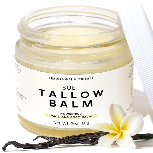 TRADITIONAL NUTRIENTS Tallow Balm - Vanilla Bean Scented, made with Honey and Beeswax - Grass Fed Beef Tallow Balm - Made from Suet Tallow