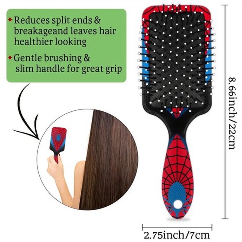 Kids Hair Brush for Boys Girls Toddler - Red Blue Spider Web Detangler Hairbrush for Wet Dry Thin Long Curly Hair Pain-Free Comb Glide Through Tangles with Ease and Massage Scalp