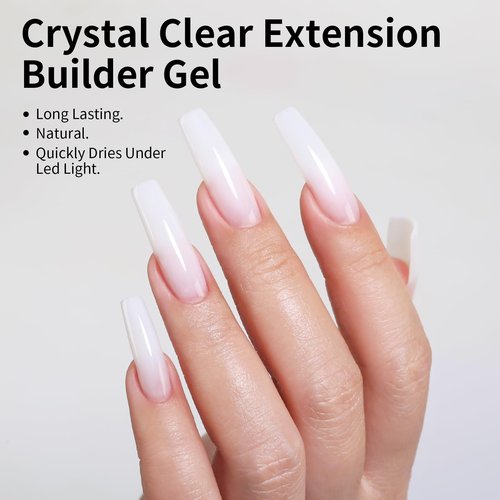 Firedeep Builder Nail Gel Kit, 35g Milky White 3 in 1 Builder Gel for Nails, Hard Gel Builder Nail Extension Gel With Clear Nail Tips Model and Brush