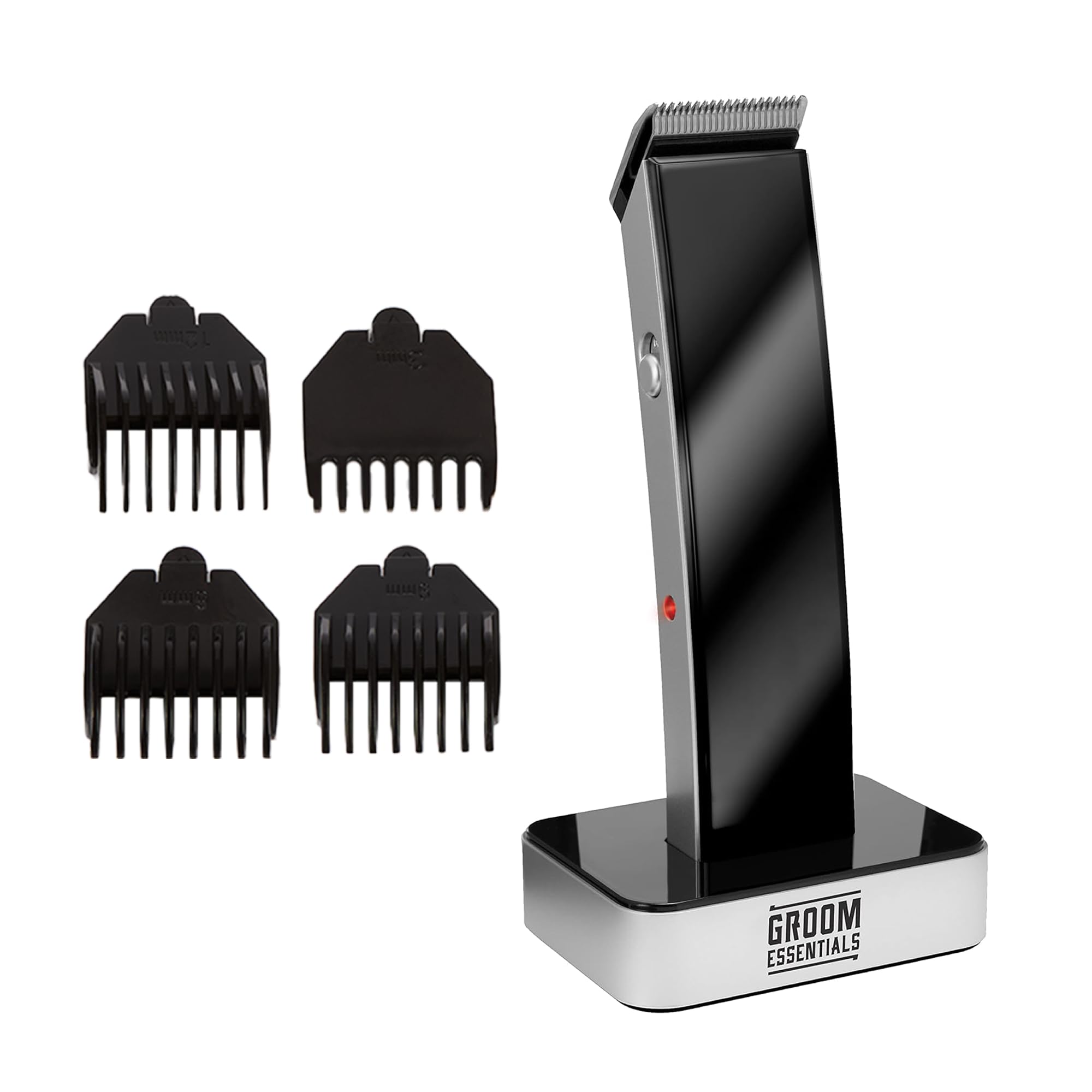 CHARGEWORX Beard & Hair Trimmer for Men, Rechargeable Cordless Grooming Kit with 4 Guide Combs (3–12mm), Stainless Steel Precision Blades, Mustache & Beard Trimmer with Charging Base