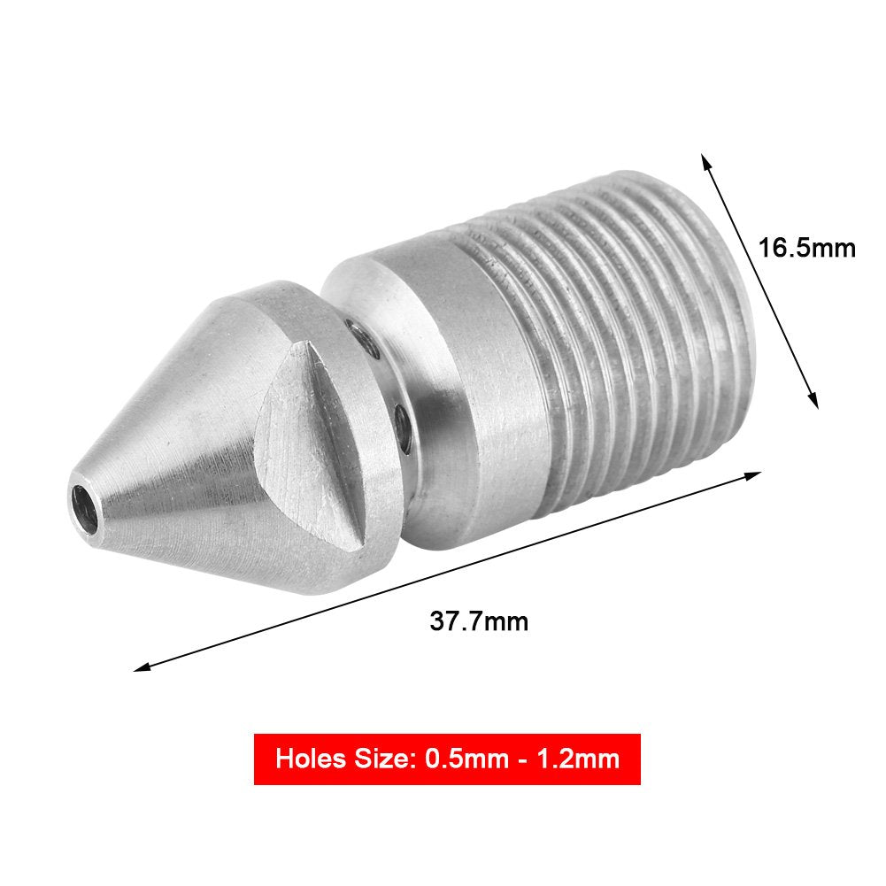 Stainless Steel SS304 Drain Cleaning Nozzle Pressure Washer Sewer Jetter Nozzle 3/8" Male Thread Pressure Sewer Jet Cleaning Water Pipe Drain Jetter Nozzle - 250 Bar