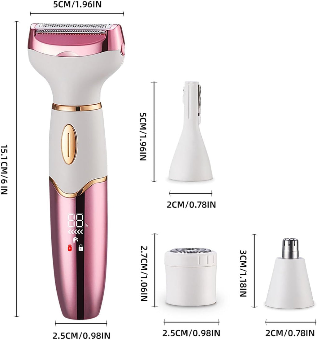 Electric Razors for Women, 4 in 1 Electric Shaver for Women, Wet & Dry Ipx7 Waterproof Bikini Trimmer and Facial Hair Remover, Painless Ladies Body Razors for Nose Eyebrow Arms Armpit Legs Pubic Area