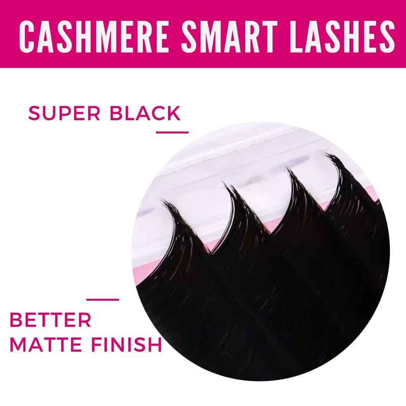 VEYES INC Cashmere Smart Fan Lash Extensions 0.03 0.05 0.07 C/CC/D Curl 8-20mm Mixed & Single Length, Super Matte Black Volume Lashes, Professional Supplies for Lash Techs (0.05 D 8-16mm)