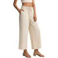 DIGIMAP Womens Cropped Casual Pants Wide Leg Palazzo Pants Elastic Waisted Flowy Trousers with Pockets Beige