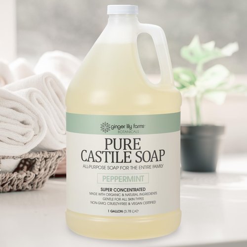 Ginger Lily Farms Botanicals Pure Castile Liquid Soap Refill, Peppermint Scent, 1 Gallon, All-Purpose Cleaner for Body, Face, Hair, Dishes, Laundry & Pets, Non-GMO, 100% Vegan & Cruelty-Free
