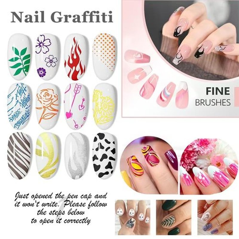 0.5 MM Nail Art Pens Set 12 Colors, 3D Nail Polish Pens Waterproof and Quick-drying, Drawing Painting Point Liner Acrylic Painted Pen Kit for Home Salon, Nail Art Pen Kit for Beginners (12 Colors)
