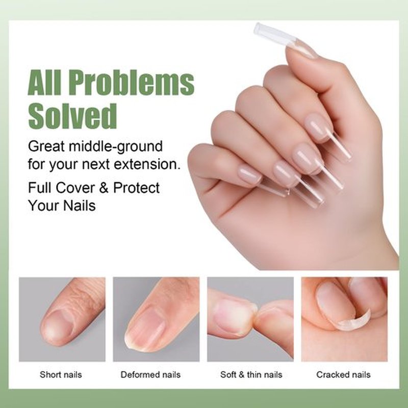 Cycullinyt 504pcs Sculpted XXLong Square Soft Gel Nail Tips, Professional False Nail Tips with Box - 14 Sizes Full Cover Clear Acrylic Press On Fake Nails for Extension Manicure Salon DIY at Home