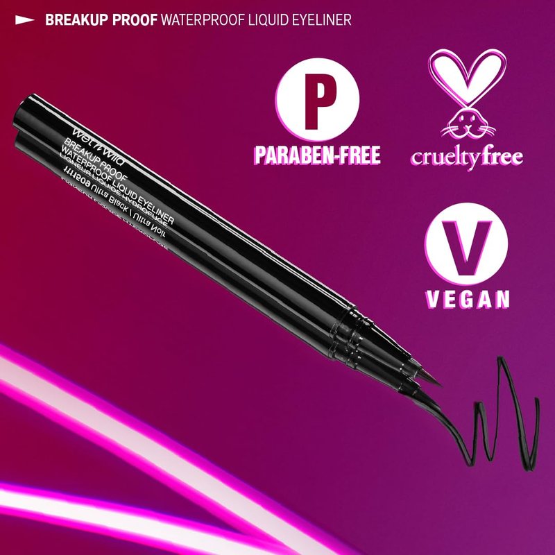 Wet n Wild Mega Last Liquid Eyeliner - Waterproof, 16-Hour Wear, Ultra-Fine Brush - Black, Cruelty-Free & Vegan