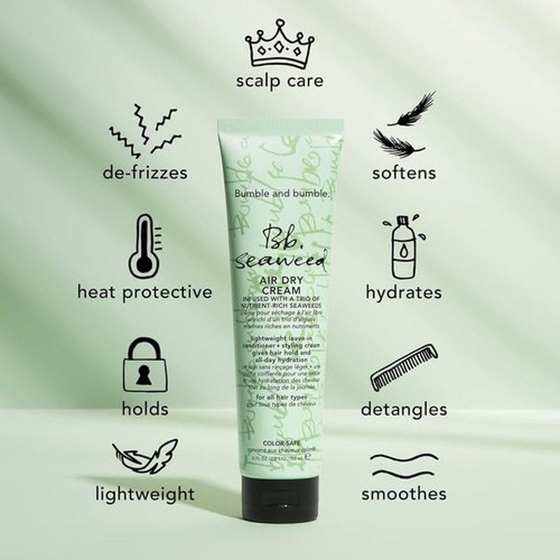 Bumble and bumble. Seaweed Nourishing Air Dry Hair Styling Cream | Leave-In Conditioner | Hydrating, Anti Frizz, Soft Hold, Color Safe | Curly, Wavy, Straight, 2 Fl Oz